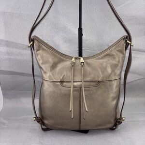 HOBO Merrin Convertible Shoulder Bag Backpack Beige Leather Antique Brass Pulls